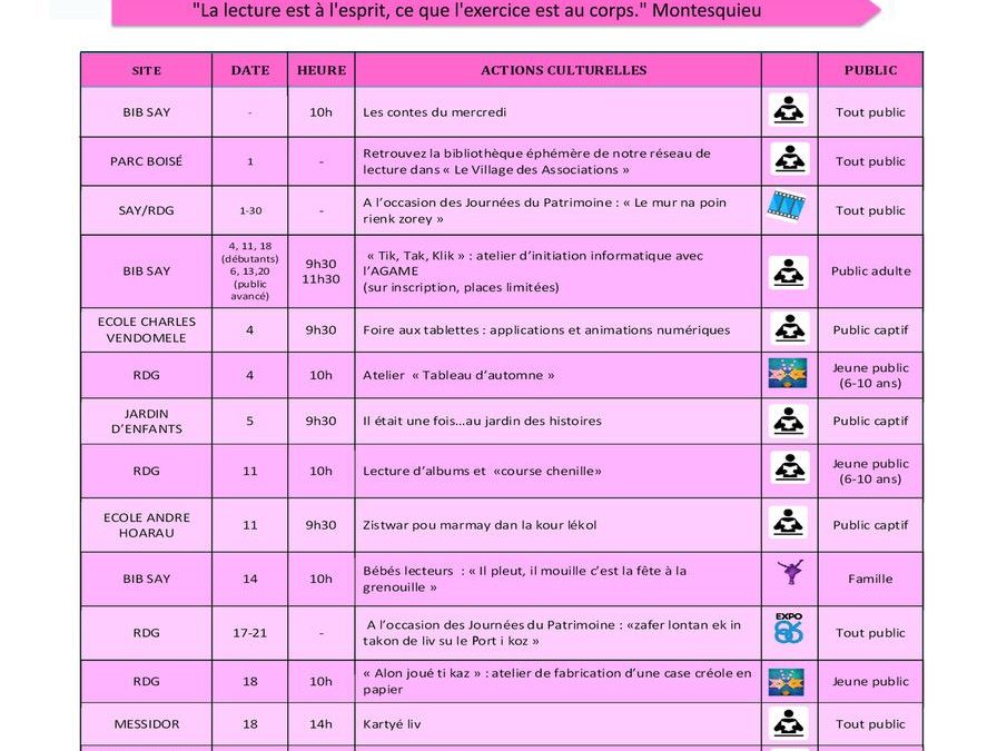 Réseau de lecture du Port- Programmation de septembre