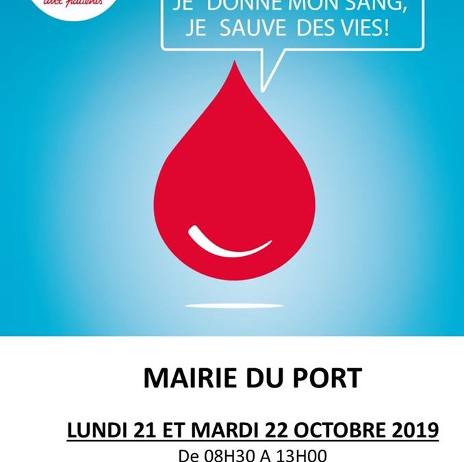 Collecte de sang à la mairie du Port les 21 et 22 octobre