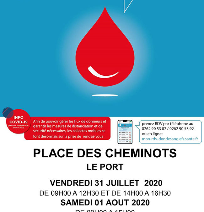 Don de sang : collectes les 31 juillet et 1er août au Port