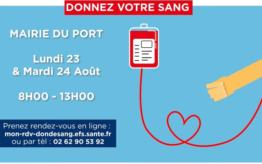 Collecte de sang les 23 et 24 août à la mairie du Port