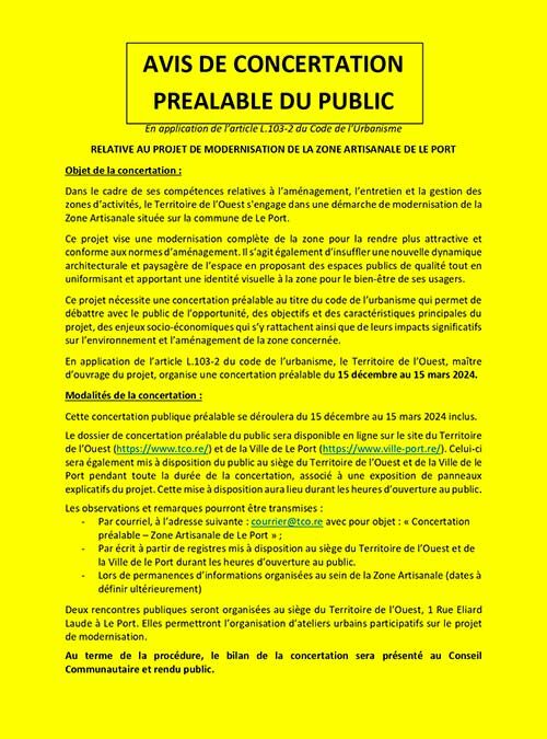 Avis de concertation préalable du public